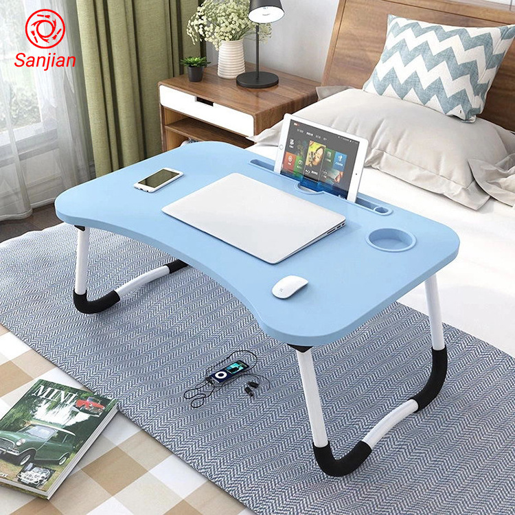 Sanjian Modern Small Dormitory Portable Table Breakfast Serving  Foldable Wooden Laptop Computer Desk for bed use