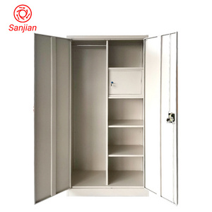 Export steel furniture locker bedroom clothes storage metal grey 2 swing doors with mirror steel almirah metal wardrobe