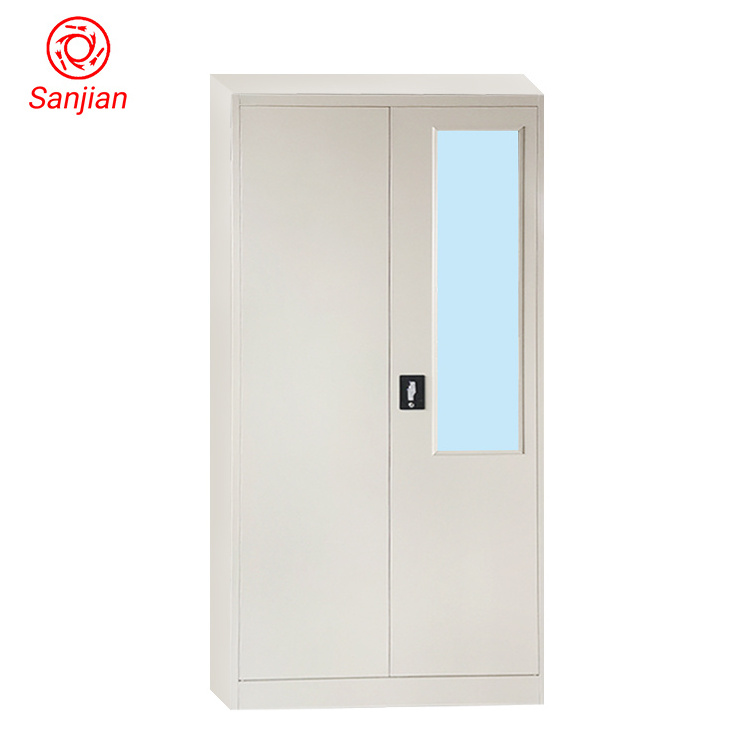 Export steel furniture locker bedroom clothes storage metal grey 2 swing doors with mirror steel almirah metal wardrobe