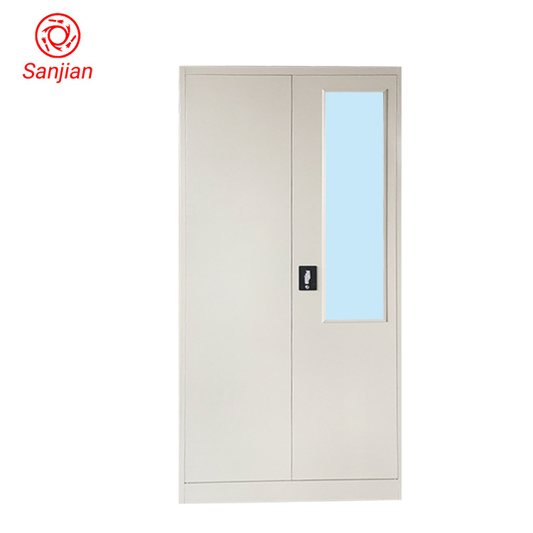 Export steel furniture locker bedroom clothes storage metal grey 2 swing doors with mirror steel almirah metal wardrobe