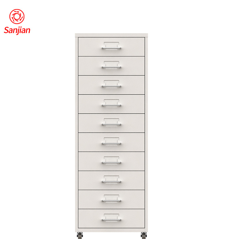 Sanjian customized white 10 drawers mobile living room office storage under desk steel metal file cabinet