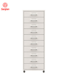 Sanjian customized white 10 drawers mobile living room office storage under desk steel metal file cabinet