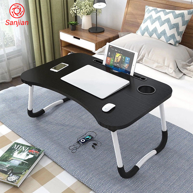 Sanjian Modern Small Dormitory Portable Table Breakfast Serving  Foldable Wooden Laptop Computer Desk for bed use