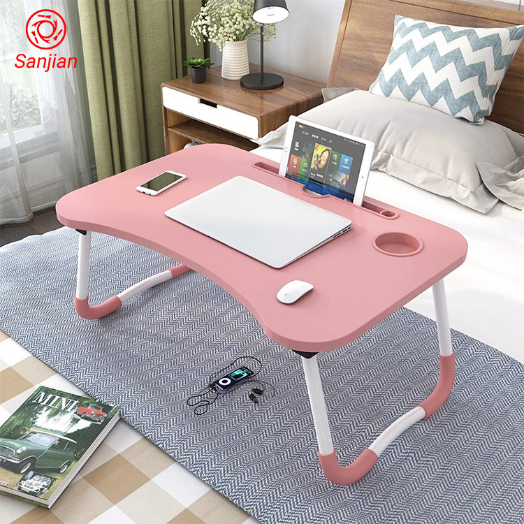 Sanjian Modern Small Dormitory Portable Table Breakfast Serving  Foldable Wooden Laptop Computer Desk for bed use