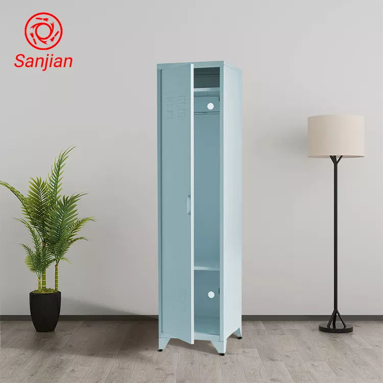 SANJIAN vertical single door tall thin steel storage lockers metal cabinet with clothes rail and shelves customized