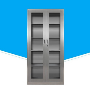 2 swing glass door hospital stainless steel file cabinet