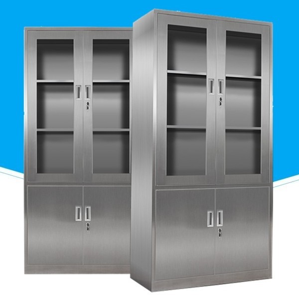 2 swing glass door hospital stainless steel file cabinet