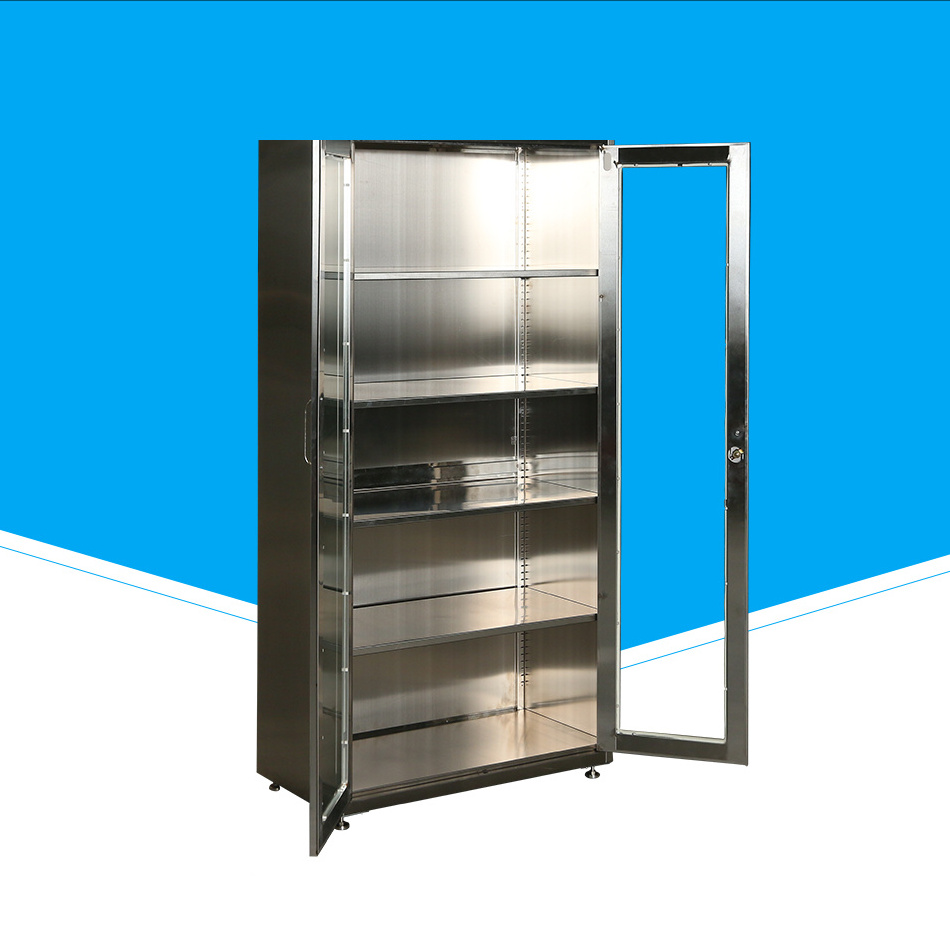 2 swing glass door hospital stainless steel file cabinet