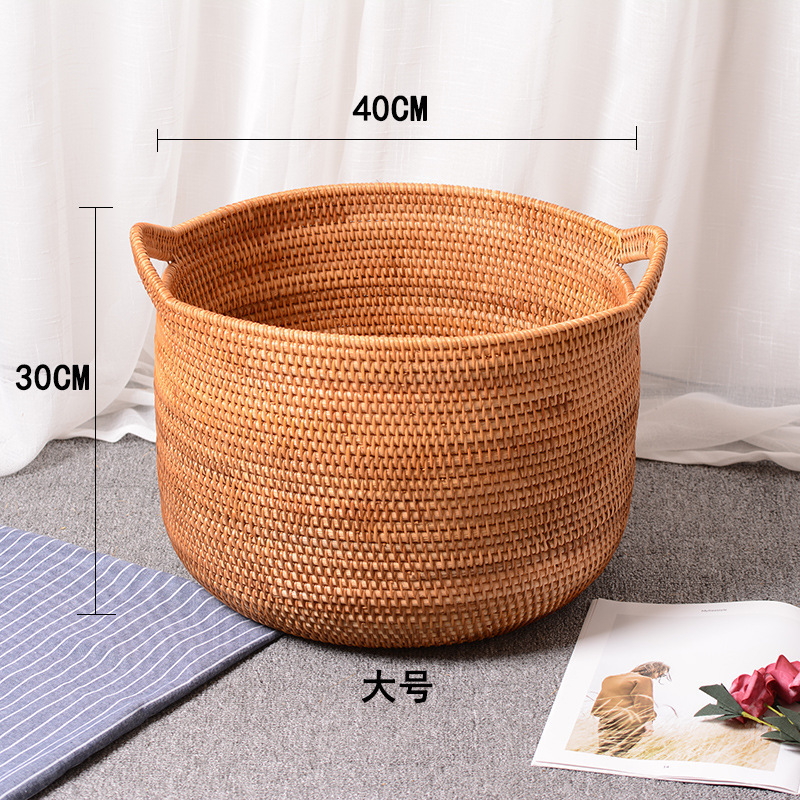 Hot Sale Rattan Basket With Handles Organizer Rattan Woven Toy Dirty Clothes Laundry Basket