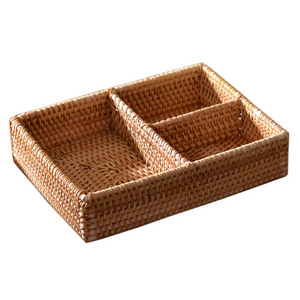 Handmade Autumn Rattan Woven Storage Box Clothes Coffee Table Snacks Storage Basket woven tray Wicker Trays rattan wall decor