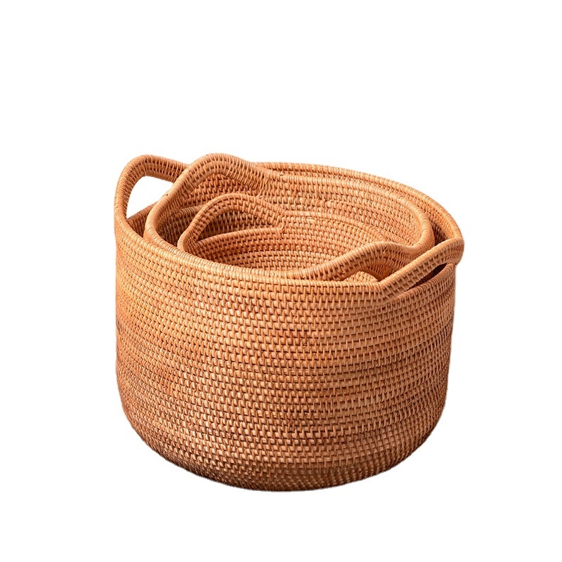 Hot Sale Rattan Basket With Handles Organizer Rattan Woven Toy Dirty Clothes Laundry Basket