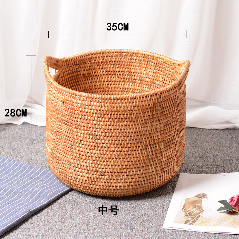 Hot Sale Rattan Basket With Handles Organizer Rattan Woven Toy Dirty Clothes Laundry Basket