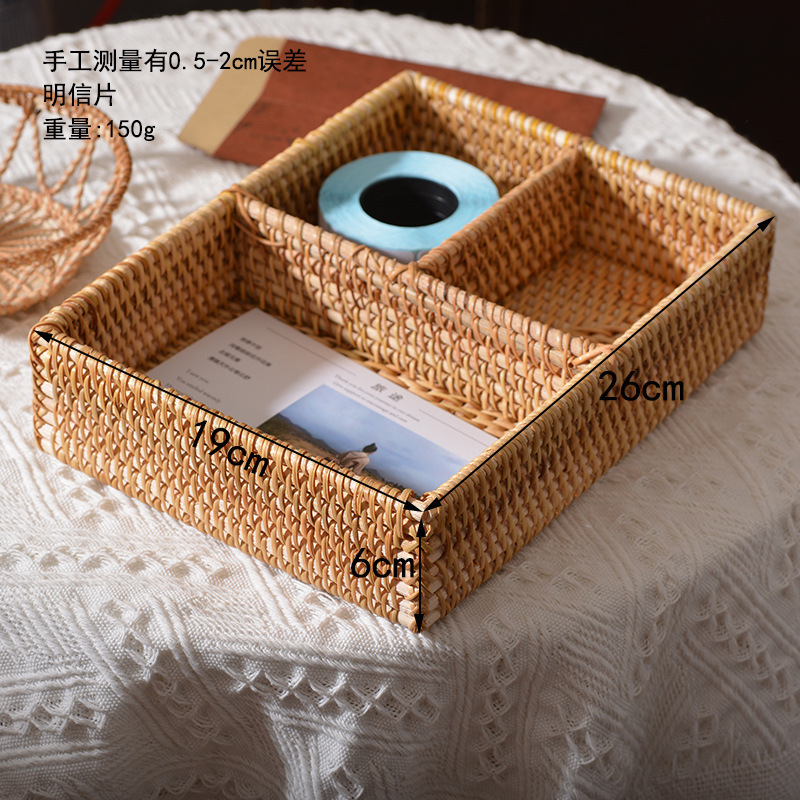 Handmade Autumn Rattan Woven Storage Box Clothes Coffee Table Snacks Storage Basket woven tray Wicker Trays rattan wall decor