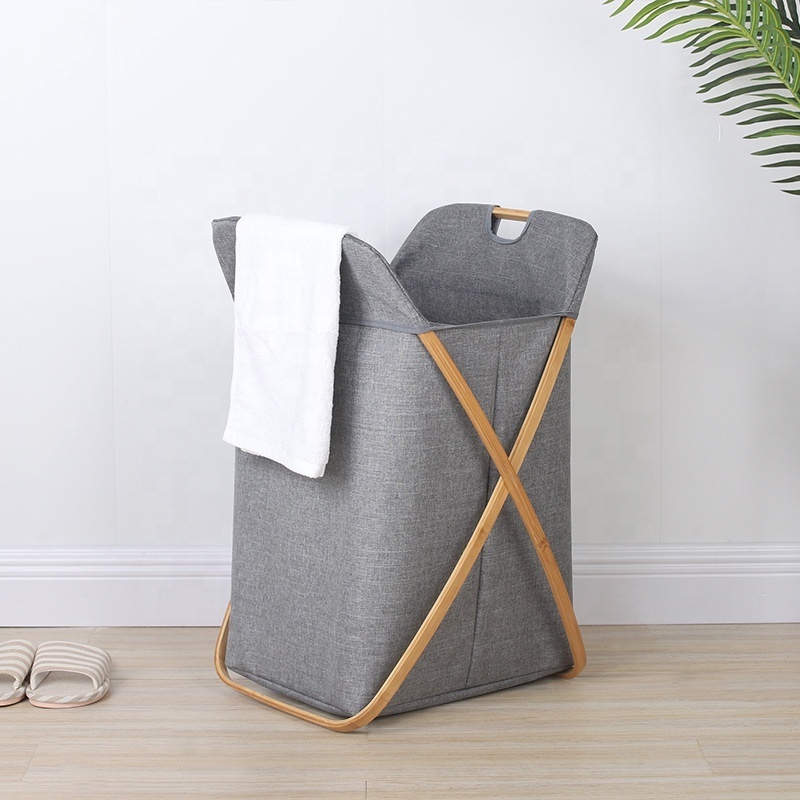 Wholesale Large Capacity Foldable Cloth Laundry Basket Bamboo Storage Basket For Bedroom Balcony Laundry Room, etc