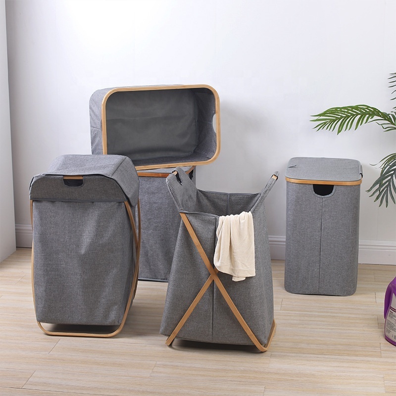 Wholesale Large Capacity Foldable Cloth Laundry Basket Bamboo Storage Basket For Bedroom Balcony Laundry Room, etc