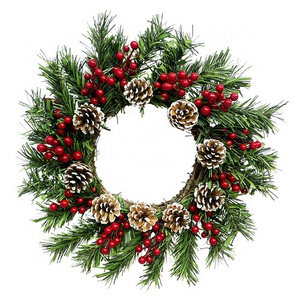 Hot Sale Artificial Red Berry Pine Needle Wreath Indoor Christmas Decoration Green Decorative Flowers&Wreaths Hanging Door Decor