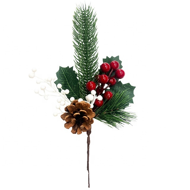 Christmas Decoration Pine Needle Cone Holly And Red Berry Floral Picks christmas berries branches artificial berry picks Stems