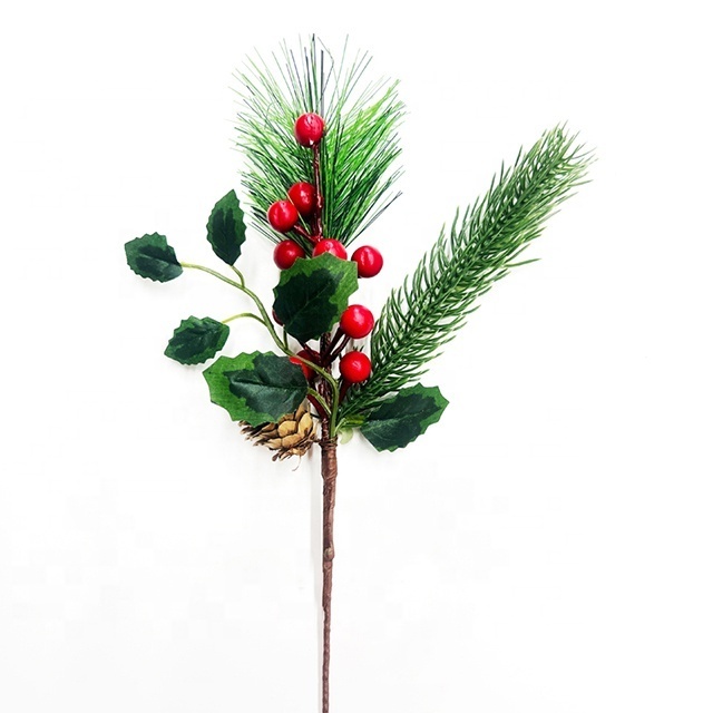 Christmas Decoration Pine Needle Cone Holly And Red Berry Floral Picks christmas berries branches artificial berry picks Stems