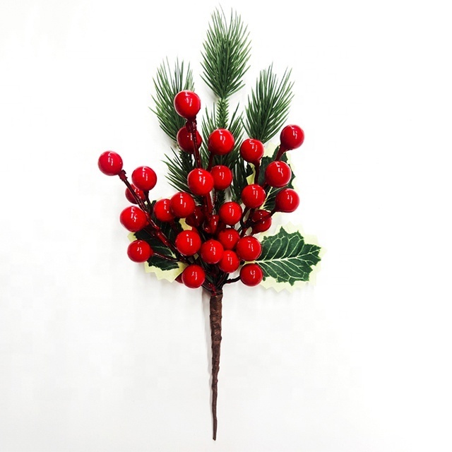 Christmas Decoration Pine Needle Cone Holly And Red Berry Floral Picks christmas berries branches artificial berry picks Stems