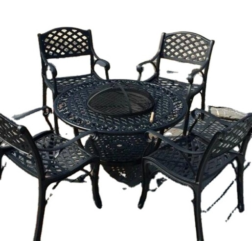 Garden Outdoor Cast Aluminum Furniture Fire Pit Table with Stools