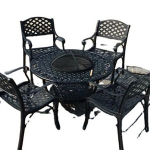 Garden Outdoor Cast Aluminum Furniture Fire Pit Table with Stools