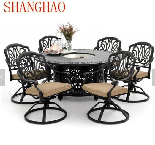 Garden Outdoor Cast Aluminum Furniture Fire Pit Table with Stools