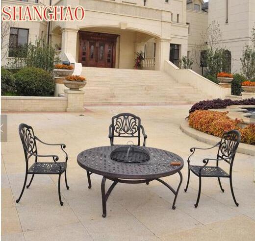 Garden Outdoor Cast Aluminum Furniture Fire Pit Table with Stools