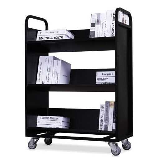 3 shelve easy assemble furniture library carts trolley for books double side book trolley mobile book trolley