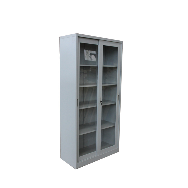 steel book shelf with 2 sliding glass door knock down cabinet