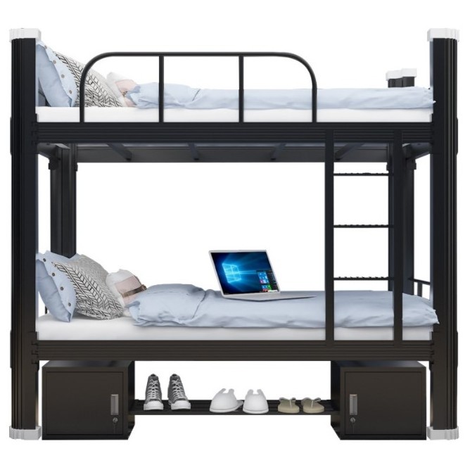 Iron heavy duty metal raw material double steel beds metallic bank bed double bed with storage duplex lectum cum repono