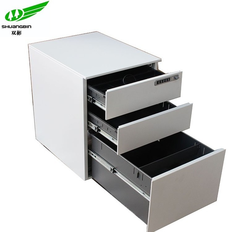 Wholesale cheap office file cabinet Metal white 3 drawer mobile pedestal  cabinet with digital lock