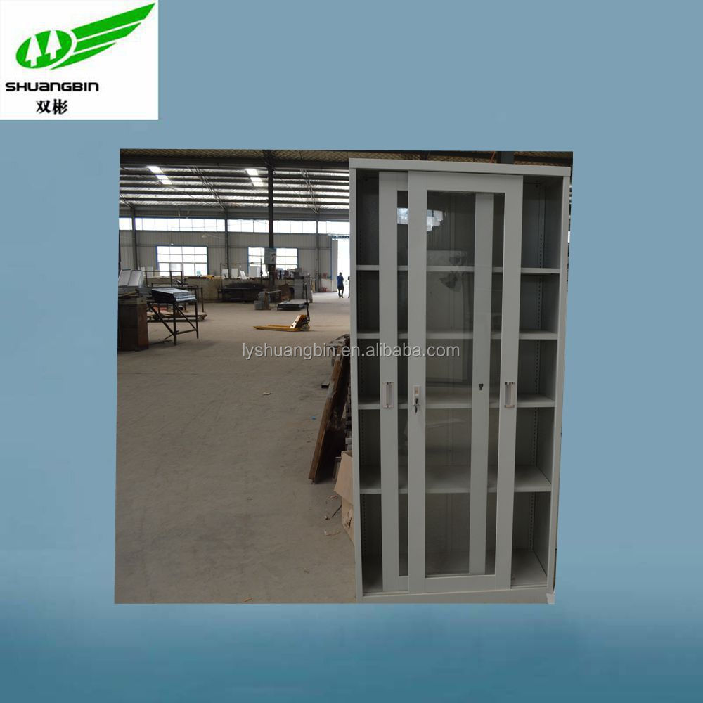 steel book shelf with 2 sliding glass door knock down cabinet