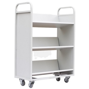 3 shelve easy assemble furniture library carts trolley for books double side book trolley mobile book trolley