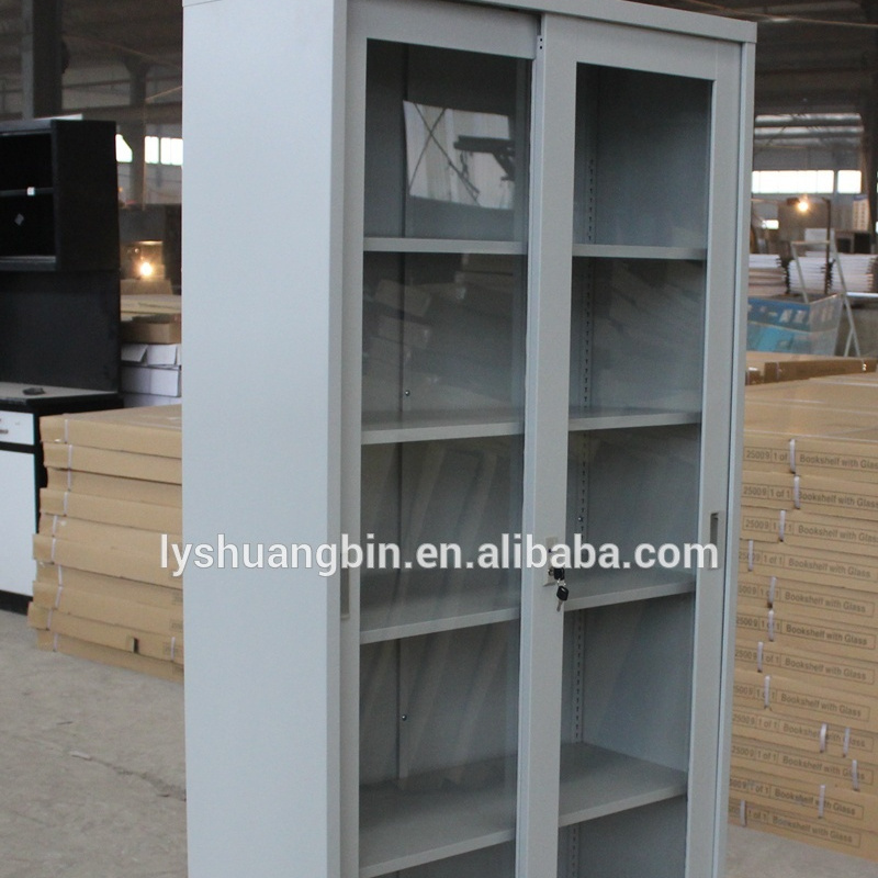 steel book shelf with 2 sliding glass door knock down cabinet