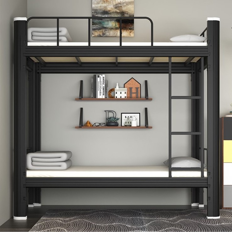 Iron heavy duty metal raw material double steel beds metallic bank bed double bed with storage duplex lectum cum repono