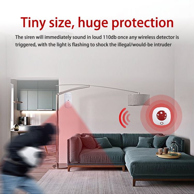 Mini 433MHz wireless waterproof alarm 110dB high DB loudness sound and flashing LED light home burglar alarm