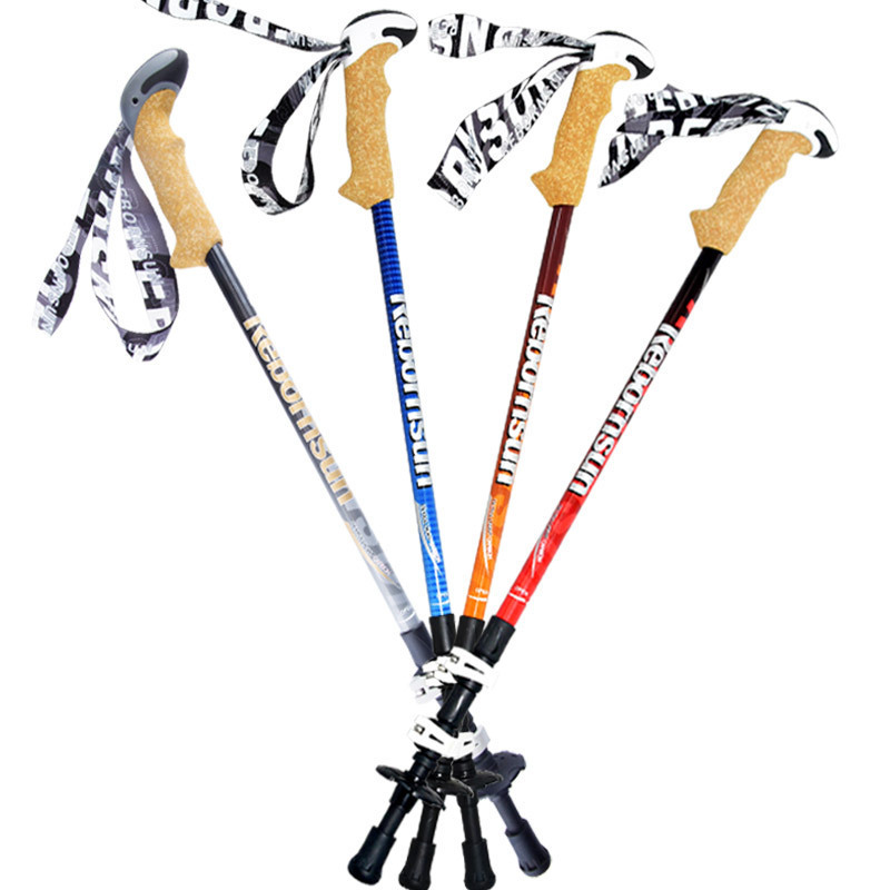 Folding crutches Climbing sticks Carbon outer lock telescopic Outdoor three-section walking sticks Hiking Trekking Poles