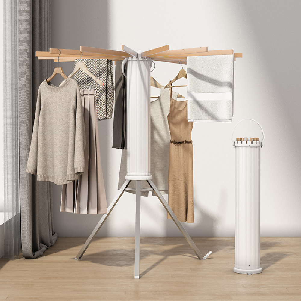 2023 High quality multi-purpose folding wood Tripod Clothes Drying Rack Stand Foldable Laundry Dryer Rack Space Saver