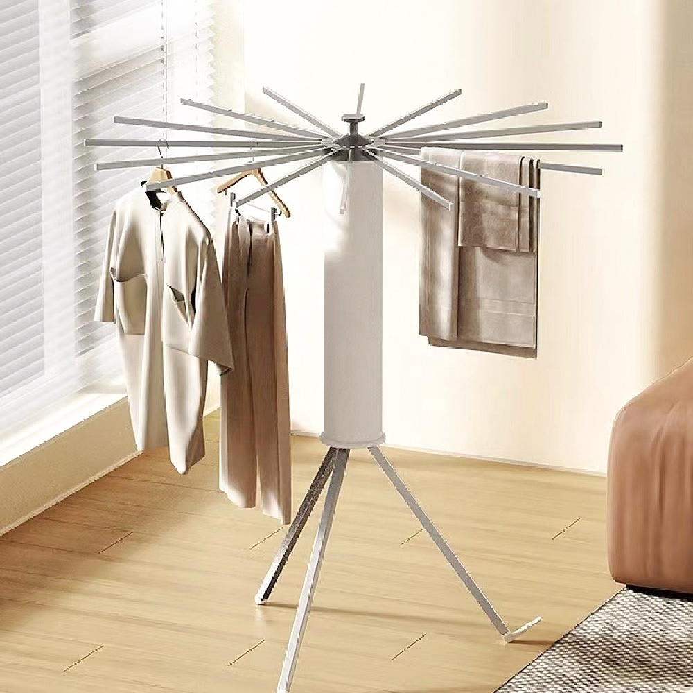 2023 Retractable Wooden Laundry Hanger Dryer Tripod Foldable Octopus Clothes Drying Rack For Home