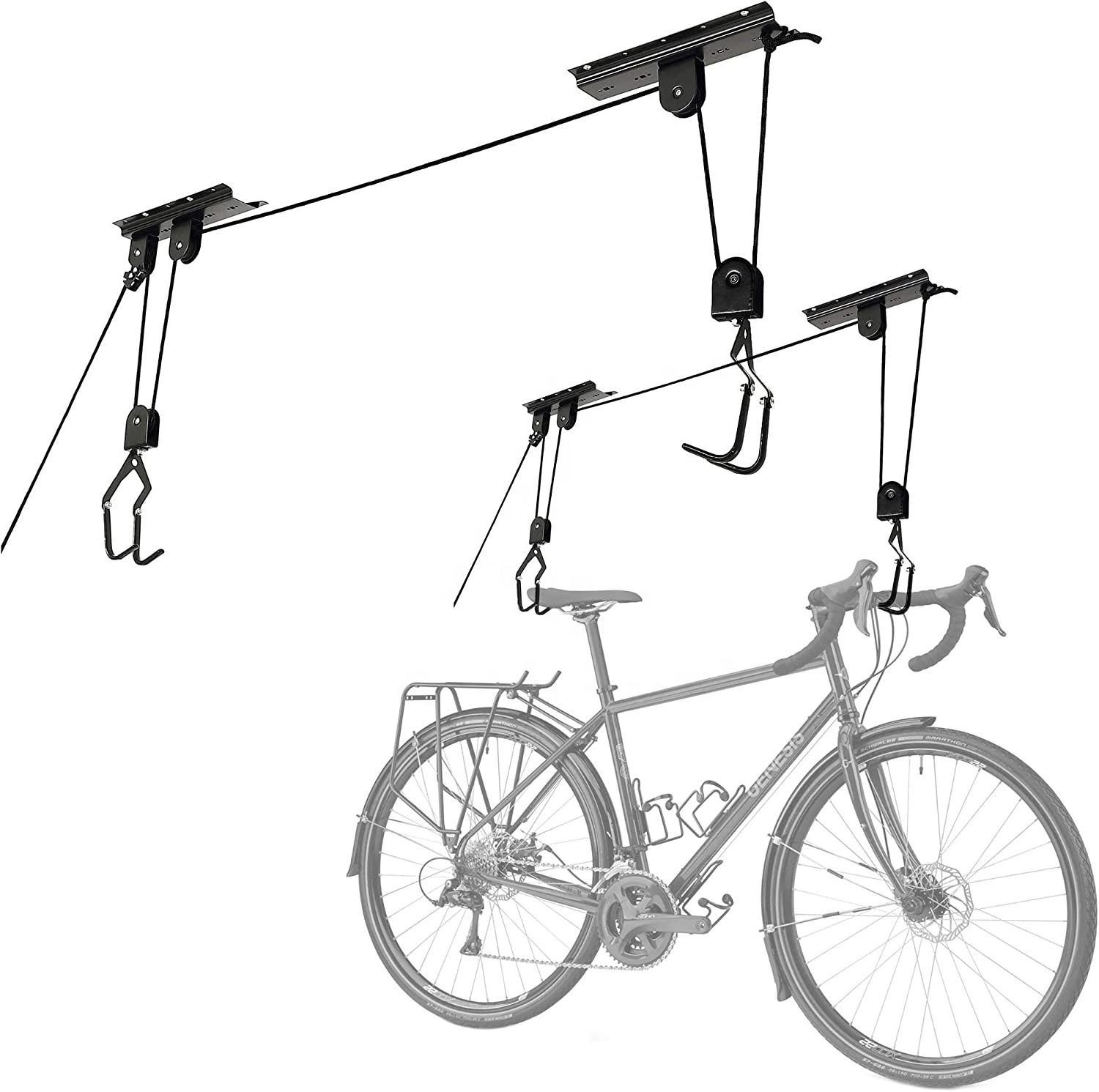 Bike Hanger - Overhead Hoists Pulley System with 100lb Capacity for Bicycles or Ladders - Secure Garage Ceiling Storage