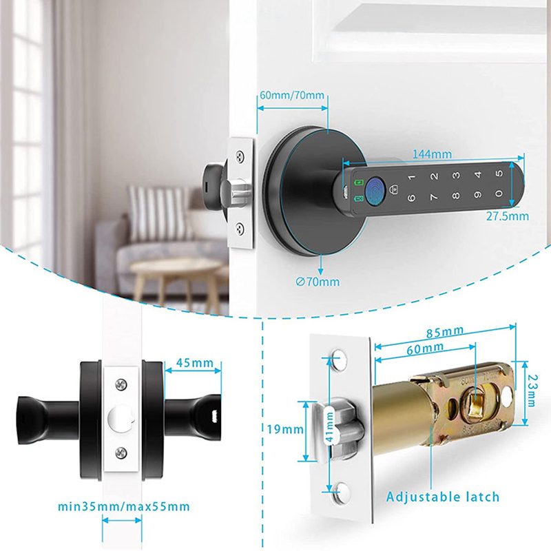 Keyless Entry Intelligent Door Lock Fingerprint Deadbolt Lock with Keypad and Key for Wooden Front Door Lock