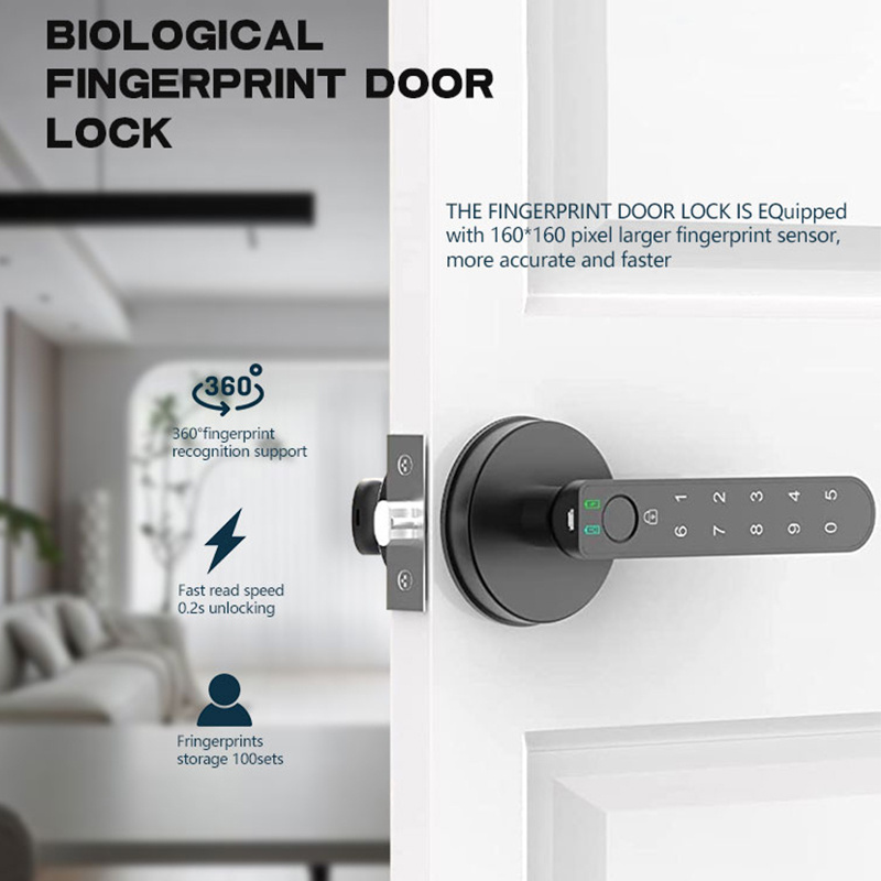 Keyless Entry Intelligent Door Lock Fingerprint Deadbolt Lock with Keypad and Key for Wooden Front Door Lock