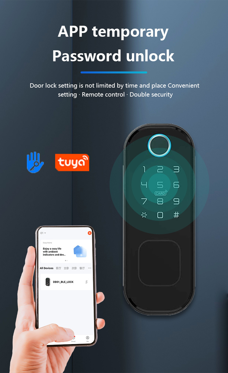 Ttlock Tuya WiFi APP Keyless Entry Electric Rim Lock Double Sided Fingerprint Intelligent Lock For Apartment Door