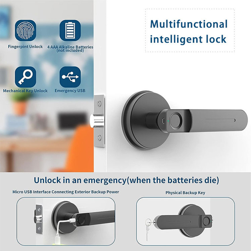 Fingerprint Door Lock Handle Anti Theft Smart Biometric Keyless Security Entry Electronic Lock with Key