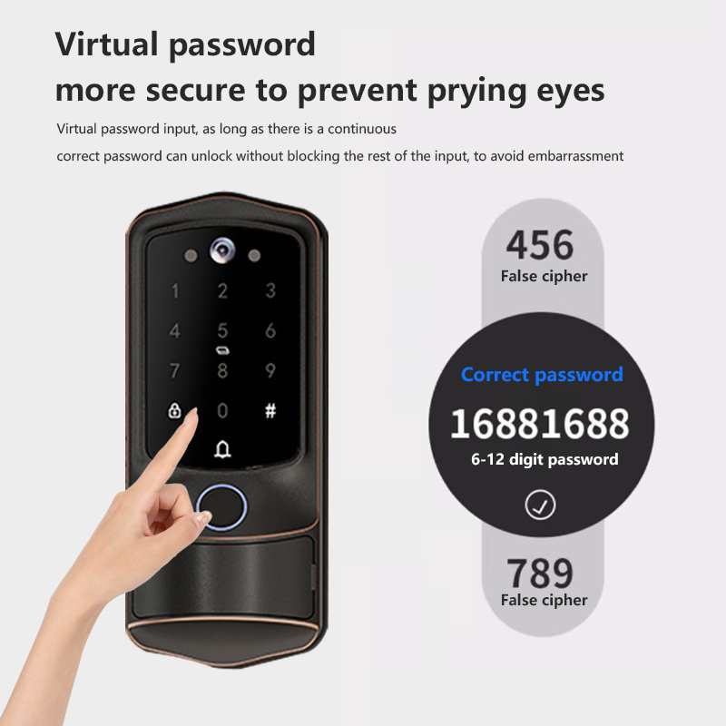 High Security Fingerprint Deadbolt Lock Tuya Electric Digital Password Keyless WiFi Smart Door Lock With Camera