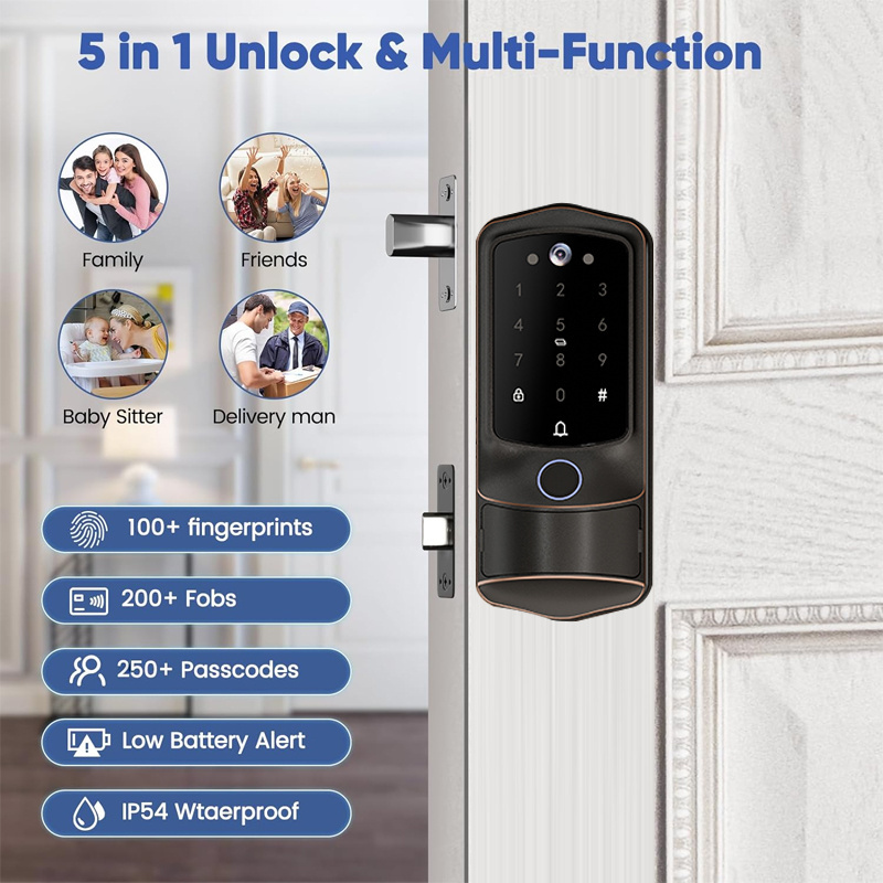 High Security Fingerprint Deadbolt Lock Tuya Electric Digital Password Keyless WiFi Smart Door Lock With Camera