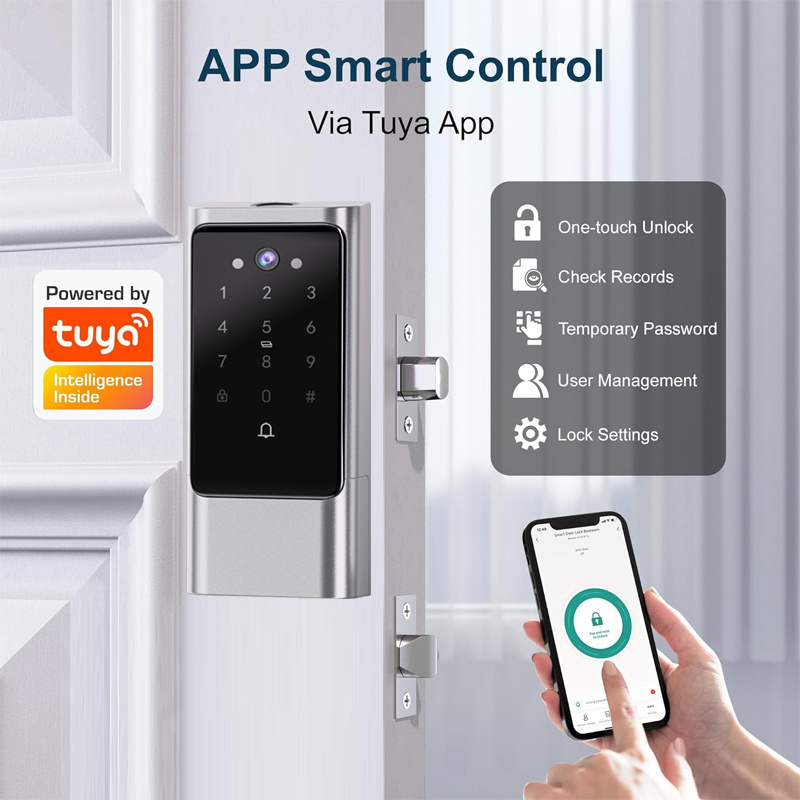 Waterproof Tuya Smart Front Door Lock Electronic Digital Keypad Deadbolt Fingerprint Door Lock with Camera For Home