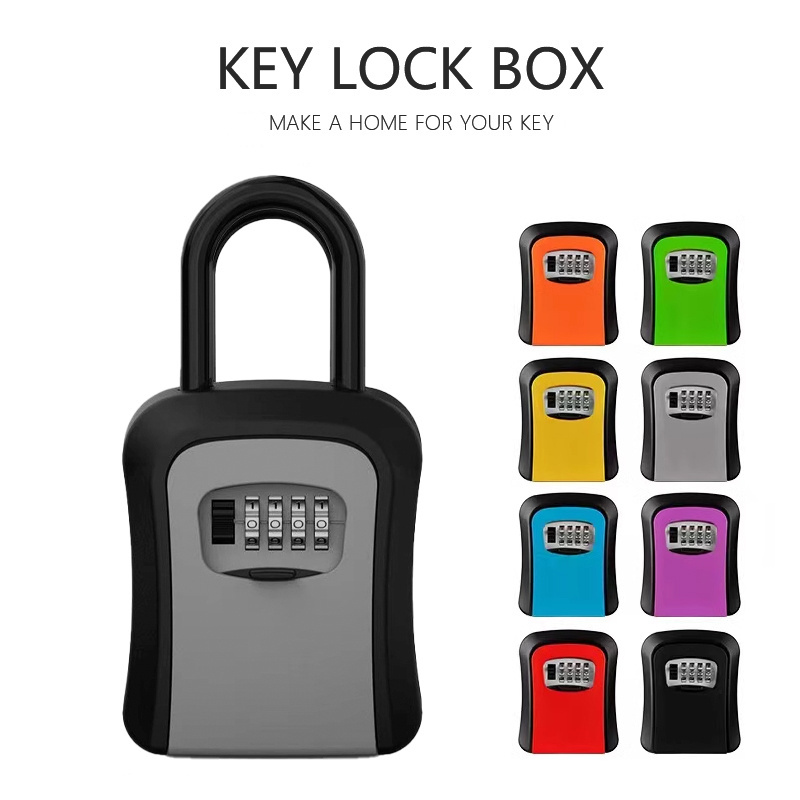 Portable Key Safe Lockable Storage Box with Padlocks Loop Hanged Combination Lock Box for Keys