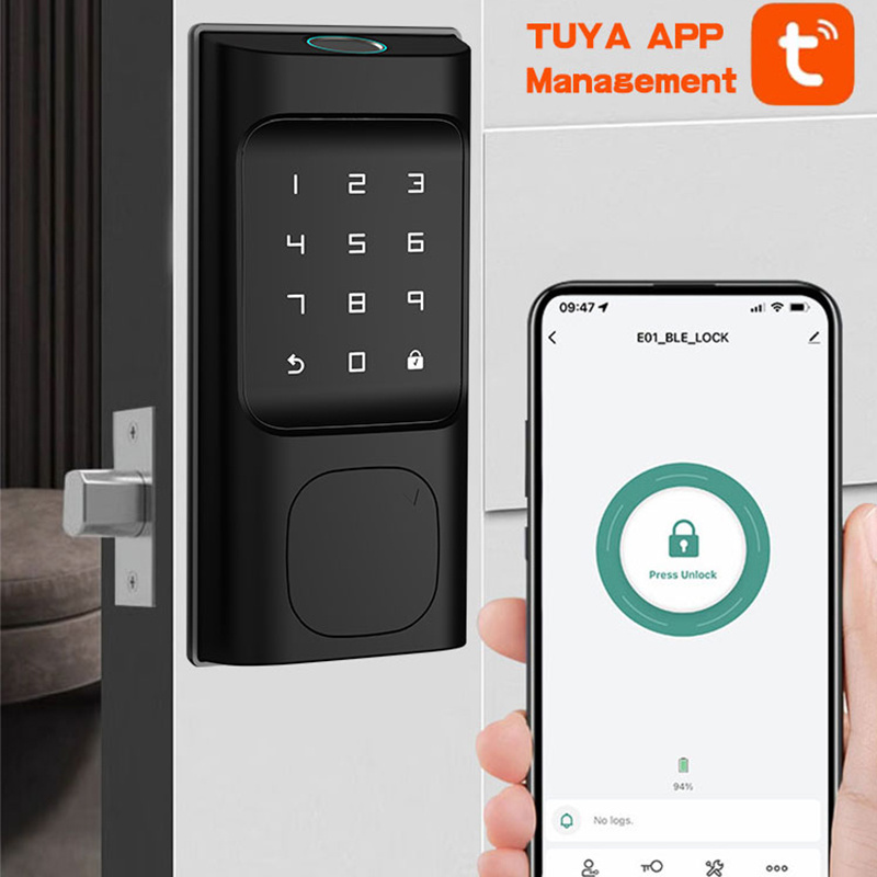 Tuya lock Price Digital Outside Anti-theft Smart Wooden Front Usa Door Lock For Bedroom With Fingerprint