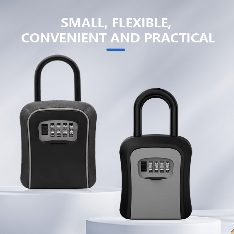 Portable Key Safe Lockable Storage Box with Padlocks Loop Hanged Combination Lock Box for Keys